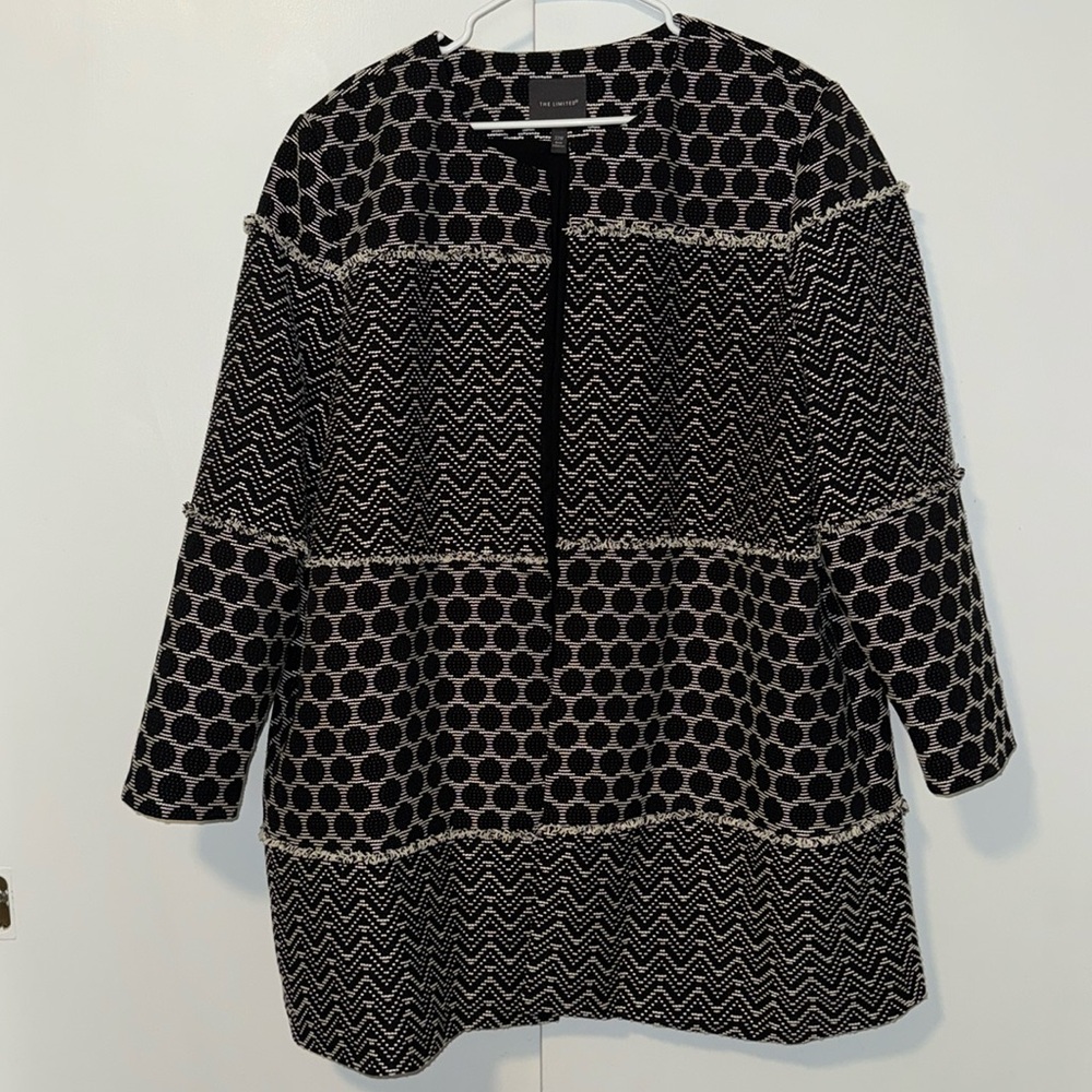 The Limited Open Front Long Lined Jacket Black & White Knit Women’s 22